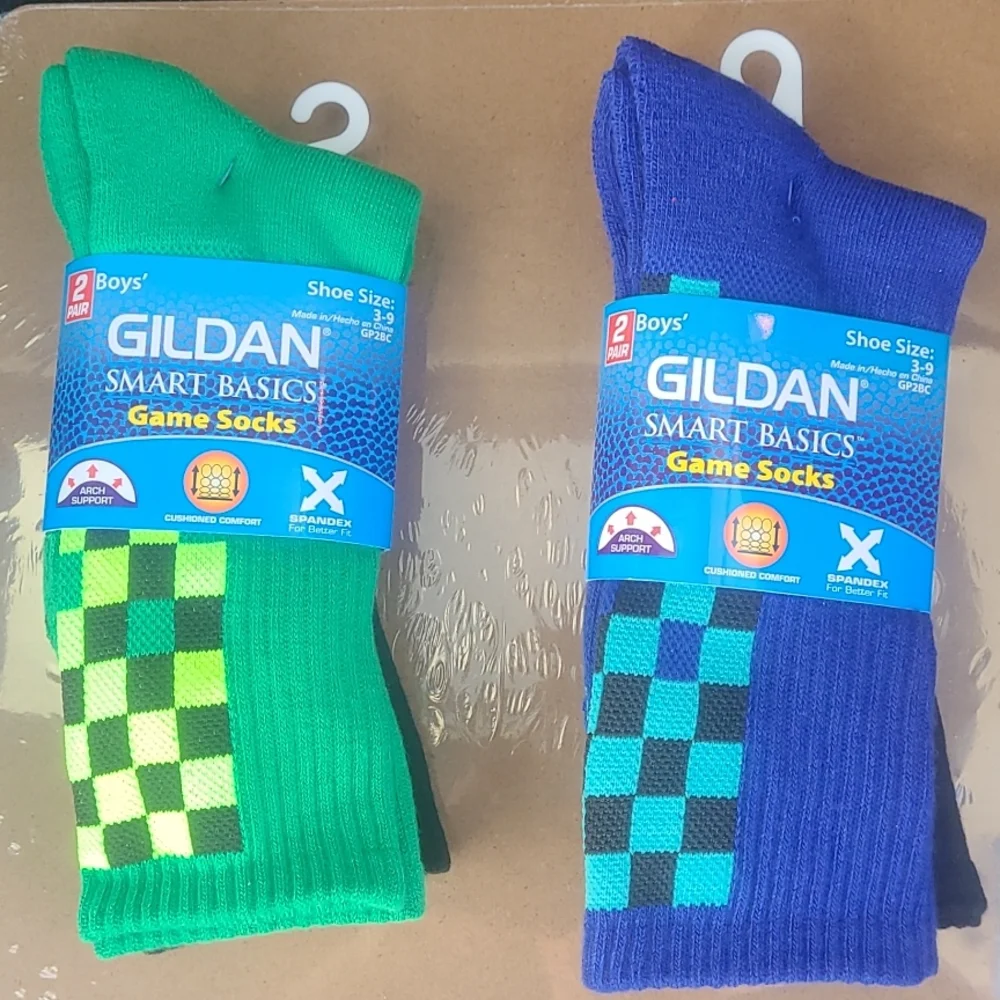 Gildan Boys Green Checker Game Socks - 2 Pair